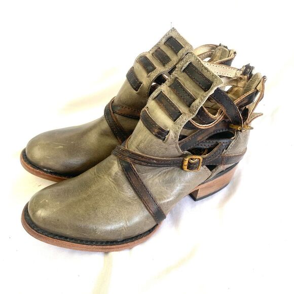 FREEBIRD By Steven Stair Ankle Boot Distressed Leather Shoe Boho Sz 6 Green - Picture 1 of 11